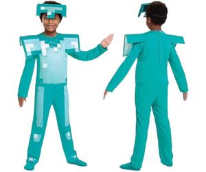 Minecraft Diamond Armour Fancy Dress for Kids, Official by Disguise, Includes Pixel Detailing and Diamond Armour Headwear, Perfect for Halloween, in Ages 3-4, 4-6 and 7-8 Years