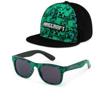 Minecraft Ensemble casquette de baseball et lunettes de soleil pour garçon - Chapeau Creeper pour enfants avec protection UV à 100 % - Accessoires de jeu sous licence officielle - Casquette réglable