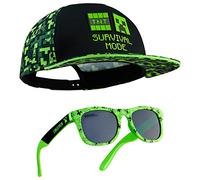 Minecraft Ensemble Casquette Trucker Enfant et Lunettes de Soleil 100% UV Protection Solaire Creeper Accessoire Été Cadeau Garcon (6-14 Ans, Noir/Vert)