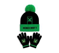 Minecraft Ensemble chapeau et gants pour garçons, ensemble d'hiver pour garçons, articles de jeu, Noir , taille unique