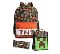 Minecraft Ensemble de 3 sacs à dos multicolores unisexes Creeper & TNT pour enfants | Fermeture à glissière et crochet | Fournitures scolaires | Essentiels pour la rentrée | Produits dérivés