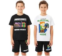 Minecraft Ensemble Pyjama Enfant Garcon, 2 Pièces Été T-Shirt Manches Courtes et Pyjama Short, Cadeau Garcon (7-8 Ans, Noir/Blanc, 2 Pack)