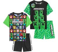 Minecraft Ensemble Pyjama Enfant Garcon, 2 Pièces Été T-Shirt Manches Courtes et Pyjama Short, Cadeau Garcon (11-12 Ans, Green, 2 Pack)