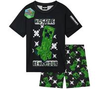 Minecraft Ensemble Pyjama Enfant Garcon, Été T-Shirt Manches Courtes et Pyjama Short, Cadeau Garcon (11-12 Ans, Noir, 1 Pack)
