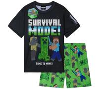 Minecraft Ensemble Pyjama Enfant Garcon, Été T-Shirt Manches Courtes et Pyjama Short, Cadeau Garcon (13-14 Ans, Vert/Noir, 1 Pack)