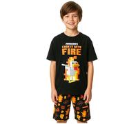 Minecraft Ensemble Pyjama Enfant Garcon, Été T-Shirt Manches Courtes et Pyjama Short, Cadeau Garcon (13-14 Ans, Noir/Orange, 1 Pack)