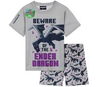 Minecraft Ensemble Pyjama Enfant Garcon, Été T-Shirt Manches Courtes et Pyjama Short, Cadeau Garcon (9-10 Ans, Gris, 1 Pack)