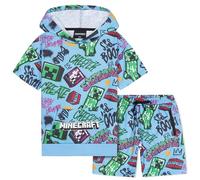 Minecraft Ensemble Survêtement Garçon et Ado Été Sweat à Capuche et Short Creeper Jogging Enfant Cadeau Garçon (13-14 Ans, Bleu)