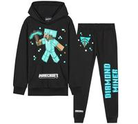 Minecraft Ensemble Survêtement Garçon, Jogging Long Confortable - Cadeaux Gamer Garçon (Noir/Multi, 9-10 Ans)