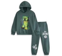 Minecraft Ensemble unisexe enfant Creeper sweat-shirt et jogging vert foncé | Manches longues et col rond avec motif « Boom ! » | Vêtements d'intérieur streetwear pour jouer | Produits dérivés