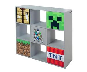 Minecraft - Étagère 3x3 pour Enfants avec 9 Compartiments, 5 Portes Push-Open & 4 niches Ouvertes - Meuble coloré pour Chambre d’Enfant - 90x90x30 cm