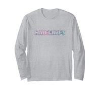 Minecraft Glitching Pixelated Gradient Logo Manche Longue, Unisexe pour Adultes, Gris Chiné, M