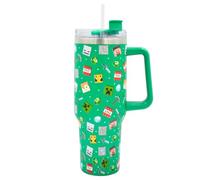 Minecraft Gobelet isotherme en acier inoxydable avec paille et poignée pour eau, thé glacé, café ou smoothie 1200 ml