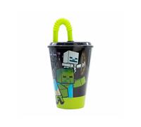 Minecraft Gobelet pour enfants réutilisable avec couvercle et paille 430 ml BPA free