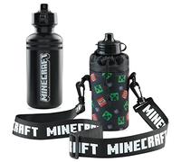 Minecraft Gourde Enfant avec Lanière Réglable et Pochette Porte-Gourde, Gourde Plastique 550ml sans Paille Gourde Enfant Garcon Fille Sport École Bouteille Reutilisable sans BPA
