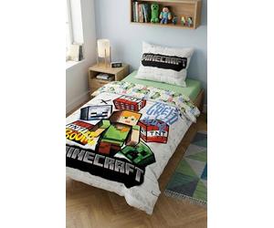 Minecraft Graffiti Housse de Couette 140x200 + Taie 70x90 Alex TNT Creeper | Parure de lit réversible 1 personne | Microfibre douce Oeko-Tex séchage rapide | Licence officielle | 6-14 ans