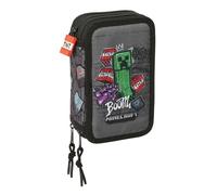 MINECRAFT GRAFFITI - Trousse scolaire avec 37 outils inclus, idéale pour les enfants de 5 à 14 ans, confortable et polyvalente, qualité et résistance, 12,5 x 5,5 x 19,5 cm