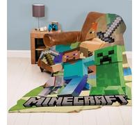 Minecraft Grande couverture douillette 160 x 200 cm · Détails du motif avec Alex Steve et Creeper · Minecraft Couverture 100 % polyester