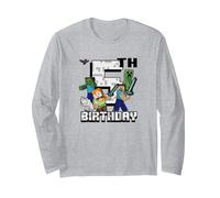 Minecraft Group Shot Happy 5th Birthday Manche Longue, Unisexe pour Adultes, Gris Chiné, L