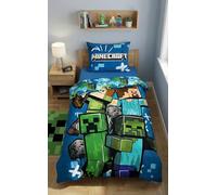 Housse de couette 140x200 - HALANTEX - Steve Alex Zombie - Microfibre - Réversible - Officiel Minecraft