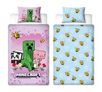 Minecraft Housse de Couette Simple Enfants Officielle | Design Group | Literie réversible 2 Faces avec taie Assortie | Lit Simple | Polycoton