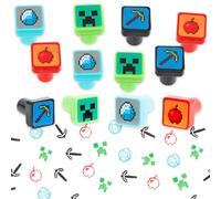 Minecraft Lot de 12 tampons auto-encreurs sur le thème du jeu vidéo | Cadeaux de fête, sacs à friandises, sacs surprises | Activités d'anniversaire Creeper Pixel Minecraft