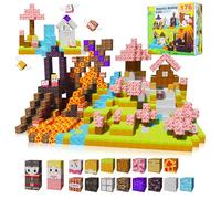 Minecraft Lot de 176 blocs de construction magnétiques, 2,5 cm, blocs sensoriels Monde Magnétique, pour enfants à partir de 3 ans, cadeau pour garçons et filles