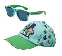 Minecraft Lot de 2 casquettes et lunettes imprimées avec sangle en coton pour enfants, accessoires d'été 100% protection UV, lunettes polarisées moyennes