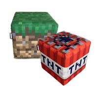 Minecraft - Lot de 2 poufs Design Bloc d’Herbe & TNT - Housse en Velours Doux, Assise Confortable, Repose-Pieds déco - 35x35x35 cm - Design Officiel pixelisé