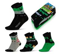 Minecraft Lot de 4 paires de chaussettes pour garçon Motif personnage de jeu vidéo Retour à l'école, Multicolore, 4-6