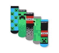 Minecraft Lot de 5 Paires de Chaussettes Montantes pour Garçons Gamers | Creeper et TNT en Imprimé Répété | Noir, Vert et Bleu