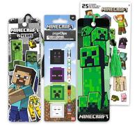 Minecraft Lot de marque-pages - Lot de 8 marque-pages et clips de page avec plantes grimpantes, zombies, plus d'autocollants | Fournitures scolaires Minecraft pour garçons et filles