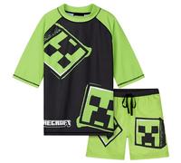 Minecraft Maillot de Bain Enfant 2 Pcs T Shirt Garcon Manches Courtes e Short (13-14 Ans, Vert clair/Noir)