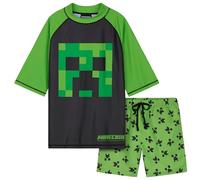Minecraft Maillot de Bain Enfant 2 Pcs T Shirt Garcon Manches Courtes e Short (9-10 Ans, Vert/Noir)