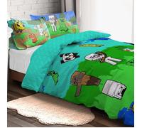 Minecraft Mode Créatif, Parure de lit enfant 140x200 cm, 100% Coton, lit 1 personne