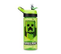 Minecraft Movie Atlantic Creeper Bouteille d'eau noire avec logo | Eco Freindly Bouteille d'eau d'école en plastique sans BPA avec paille amovible, anti-déversement | Cadeau pour les fans de Minecraft