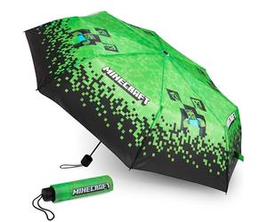 Minecraft Parapluie Pliant pour Enfant - Parapluie Télescopique Léger (Noir/Vert)