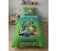Minecraft Parure de Lit 1 Personne Classic Crew, 100% Coton, Housse de Couette 140x200 cm + Taie d'oreiller 65x65 cm, Vert