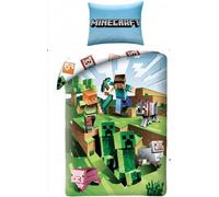 Minecraft - Parure de lit, Battle AG1626 (Lit simple) (Vert/Blanc/Bleu)