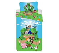 Minecraft Parure de lit complète pour enfant double face, housse de couette 140 x 200 cm, taie d'oreiller 70 x 90 cm, avec fermeture éclair, en 100 % coton certifié Öko-Tex Standard 100, pour garçons