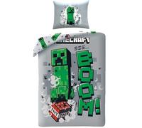 MINECRAFT Parure de lit CREEPER BOOM - Housse de couette réversible 140 x 200 cm + 1 taie d'oreiller 70 x 90 cm - 100 % polyester excellente qualité - Multicolore