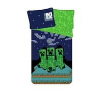 Jerry Fabrics - Parure de lit en coton Minecraft Creeper 2" Bleu/Vert 140 x 200 cm