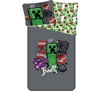 Minecraft Parure de lit enfant Creeper TNT BOOM jeu vidéo Couette 140 x 200 cm + oreiller 70 x 90 cm 100% coton