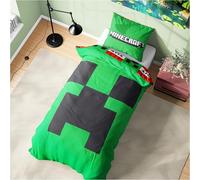 Minecraft Parure de Lit Enfant et Ado, Simple Linge de Lit 135x200cm, Réversible Housse de Couette et Taie Oreiller, Decoration Chambre Gaming Merchandise, Cadeau Enfant (Vert Minecraft, Simple)