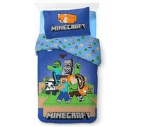 Minecraft Parure de lit Enfant | Housse de Couette 140x200 cm + taie d’Oreiller 50x70 cm, 100% Coton | Parure Douce, colorée et réversible | Design «Ready to Survive» Minecraft