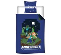 Aymax Parure de lit Minecraft – Polycoton, housse de couette réversible 140x200 cm + taie 65x65 cm