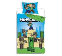 MINECRAFT- PARURE DE LIT- HOUSSE DE COUETTE 140X200 CM + TAIE - 65X65 CM-NEUF-COTON. VERT