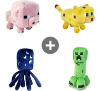 Minecraft Peluches Lot de 4 - Peluches - Jouets - Doudou - Pieuvre/Chat/Végétal rampant/Sanglier - env. 22 cm