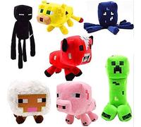 Minecraft Peluches Lot de 6 - Peluche - Jouets - Araignée/Entrepreneur/Crapaud/Sanglier/Chat - env. 22 cm