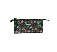 Minecraft Pixel 25 Trousse Scolaire Triple - Intérieur doublé et Fermeture éclair - Trousse avec 3 Compartiments - 11,5 x 23,5 x 3 cm, Multicolore, Trousse Scolaire Triple